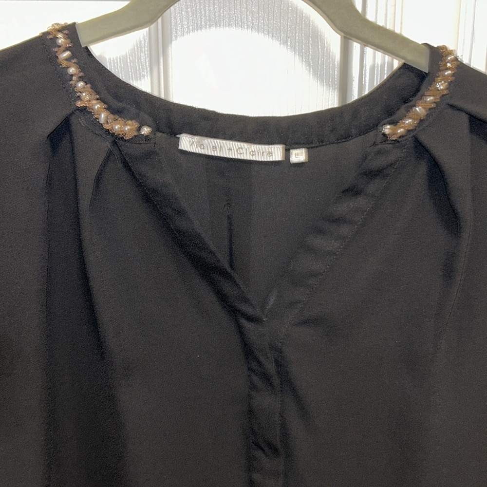 Violet+Claire black sheer blouse embellished jeweled neckline size large